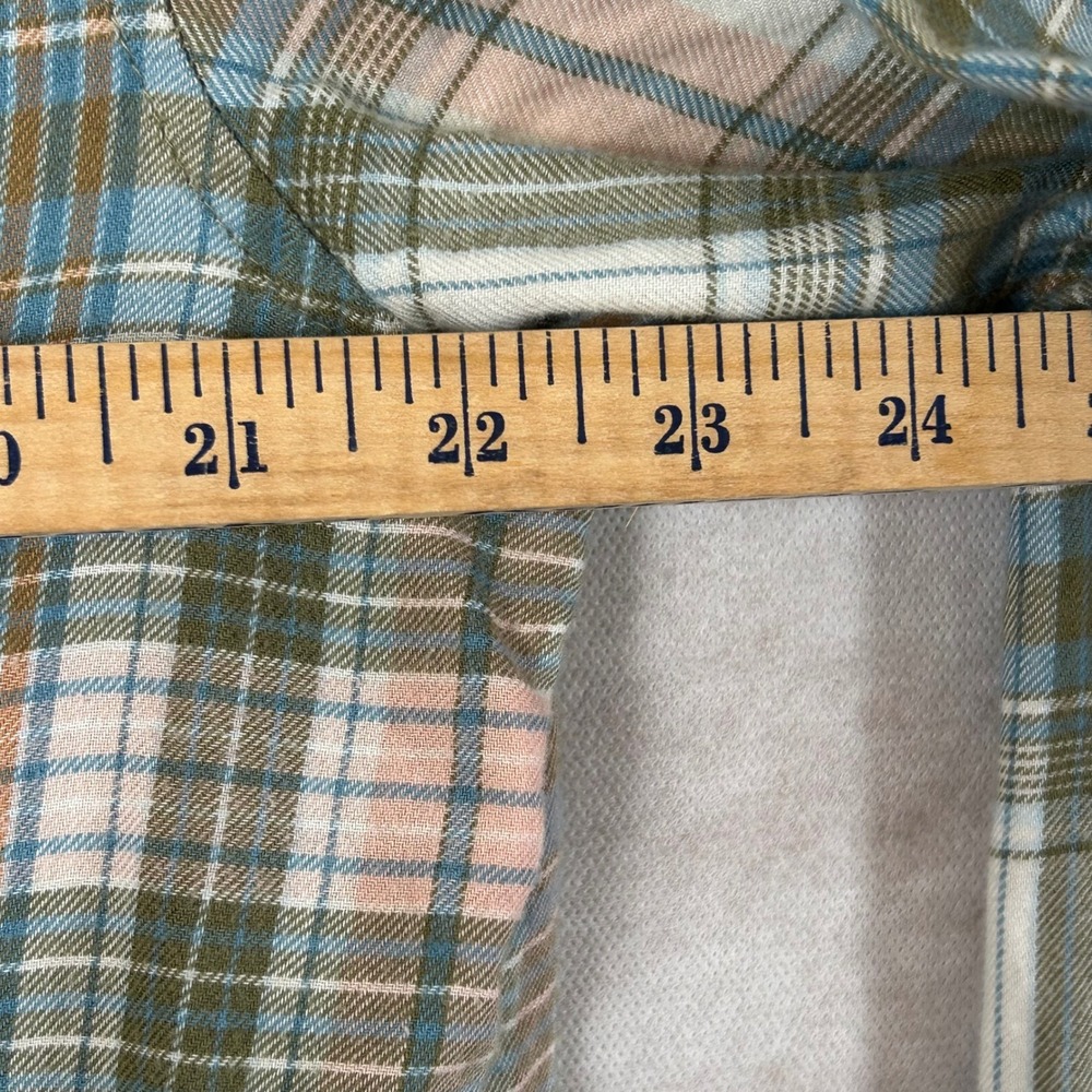 American Eagle Womens Plaid Snap Front Flannel Shirt Blue Pink Green Size M - Picture 7 of 9